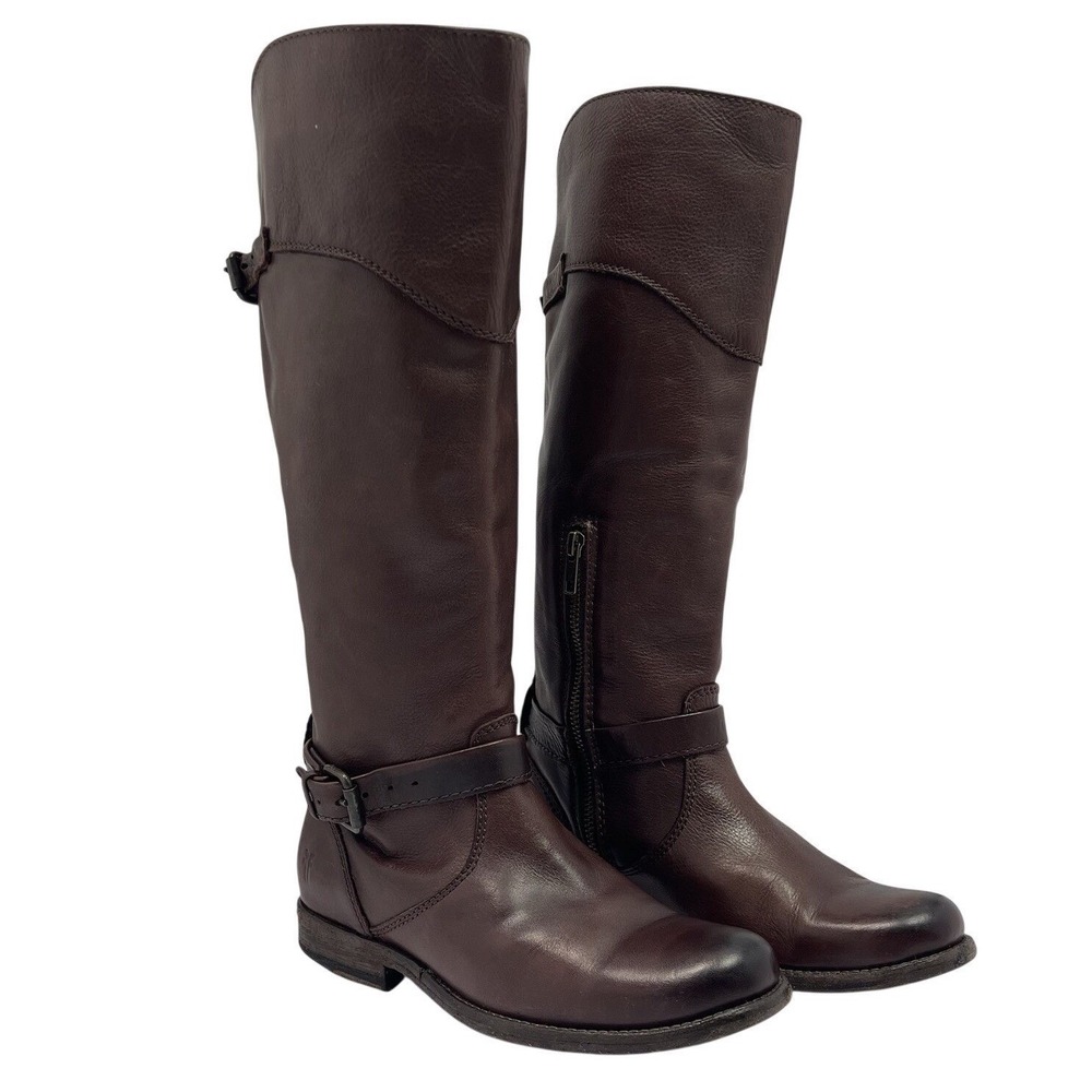 Frye Extended Calf Phillip Tall Riding Boots Women's Sz 7 Dark Brown Adjustable